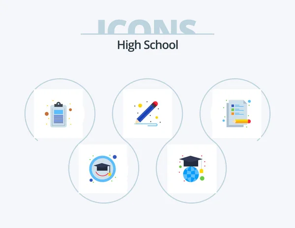 High School Flat Icon Pack Icon Design Study Education Notes — Archivo Imágenes Vectoriales