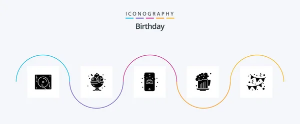 Birthday Glyph Icon Pack Including Decoration Celebration Sweet Birthday Alcohol — 图库矢量图片
