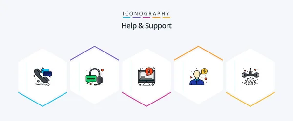 Help Support Filledline Icon Pack Including Repair Gear Faq Support — Stockový vektor