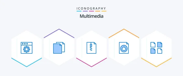 Multimedia Blue Icon Pack Including Multiple Document Files File — Vettoriale Stock