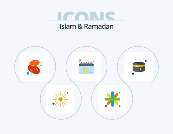 Islam Ramadan Flat Icon Pack Icon Design Kaaba Moon Food — Stock vektor