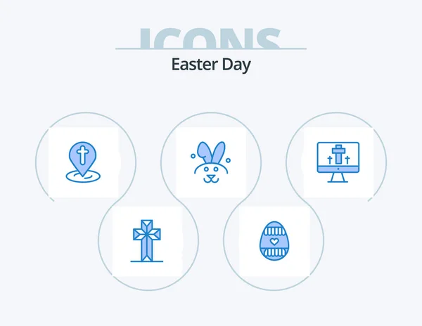 Easter Blue Icon Pack Icon Design Easter Monitor Location Rabbit — Stockvector