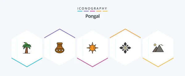Pongal Filledline Icon Pack Including Decoration Celebrate Sand Light Sun — Vector de stock