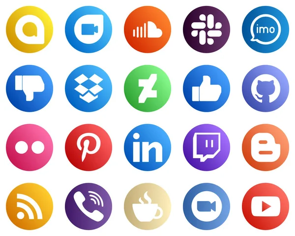 Minimalist Social Media Icons Flickr Facebook Video Dropbox Icons Unique — Vetor de Stock