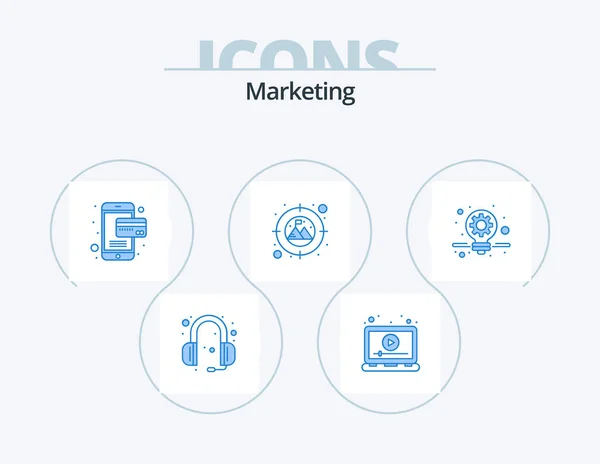 Marketing Blue Icon Pack Icon Design Solution Business Video Target — Stok Vektör