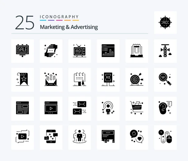 Marketing Advertising Solid Glyph Icon Pack Including Graph Analytics Shot — Stok Vektör