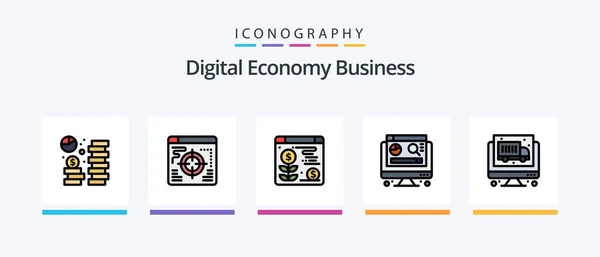Digital Economy Business Line Filled Icon Pack Including Card Economy — Vettoriale Stock