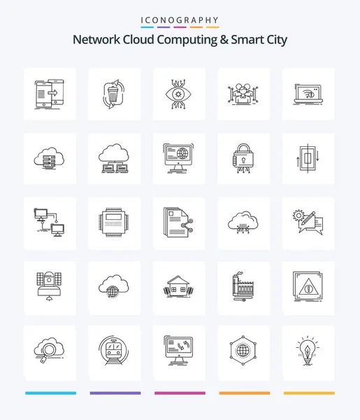 Creative Network Cloud Computing Smart City Outline Icon Pack Body — Stockový vektor