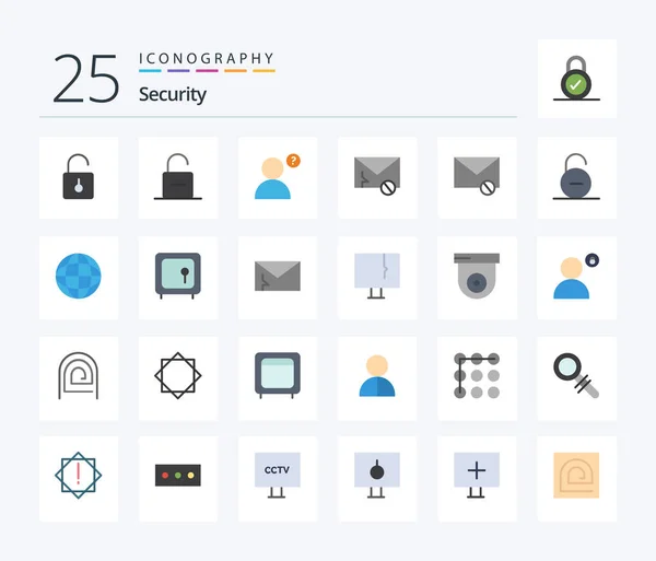 Security Flat Color Icon Pack Including Global Secure Mail Safety — Stockvektor