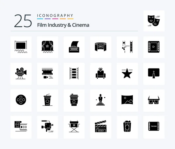 Cenima Solid Glyph Icon Pack Including Cienma Tape Cutting Cinematography — Stockový vektor