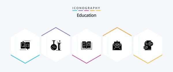 Education Glyph Icon Pack Including Cap Mail Book Graduation Cap — Stockvector