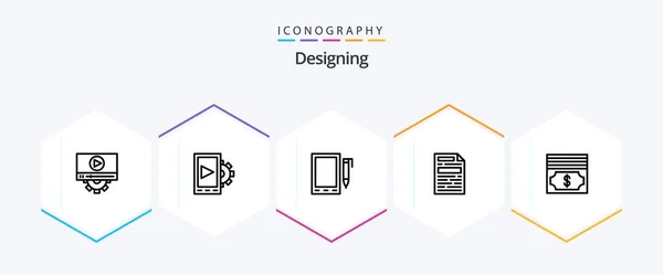 Designing Line Icon Pack Including Dollar Cell Cash Document — Stok Vektör