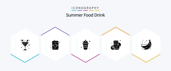 Summer Food Drink Glyph Icon Pack Including Food Lemonades Beverage — 图库矢量图片