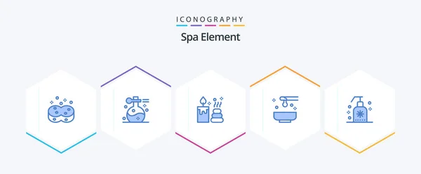 Spa Element Blue Icon Pack Including Cleaning Spa Yoga Oil — Stockový vektor