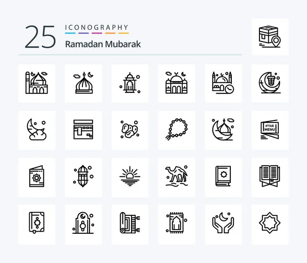 Ramadan Line Icon Pack Including Ramadan Moon Pray Cresent Lamp — Stockvector