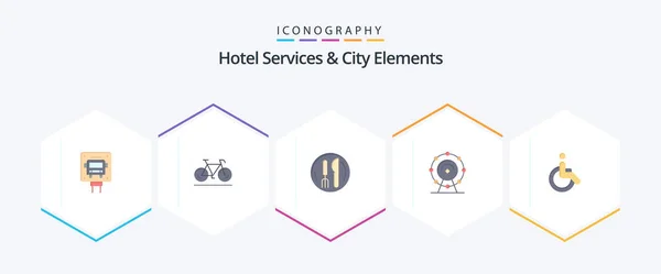 Hotel Services City Elements Flat Icon Pack Including Bicycle Hotel — Wektor stockowy