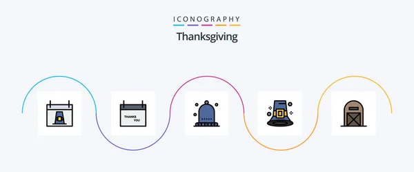 Thanks Giving Line Filled Flat Icon Pack Including Pilgrim Festival — Archivo Imágenes Vectoriales