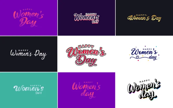 March Typographic Design Set Happy Women Day Text — Stock vektor