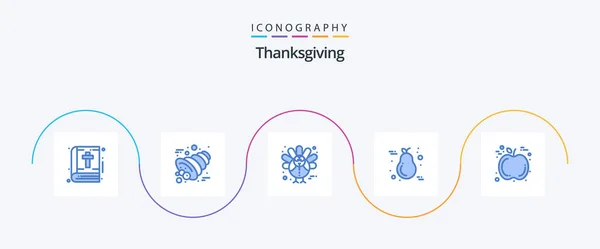 Thanksgiving Blue Icon Pack Including Apple Candle Corn Thanksgiving Fruit — Stok Vektör