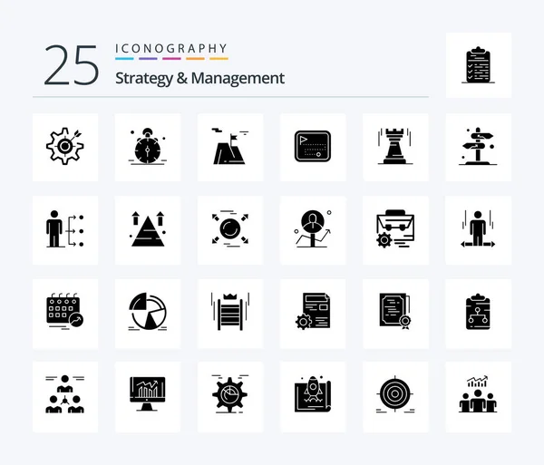 Strategy Management Solid Glyph Icon Pack Including Direction Route Map — Wektor stockowy