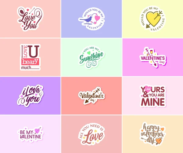 Heartwarming Valentine Day Typography Graphic Design Stickers — Διανυσματικό Αρχείο