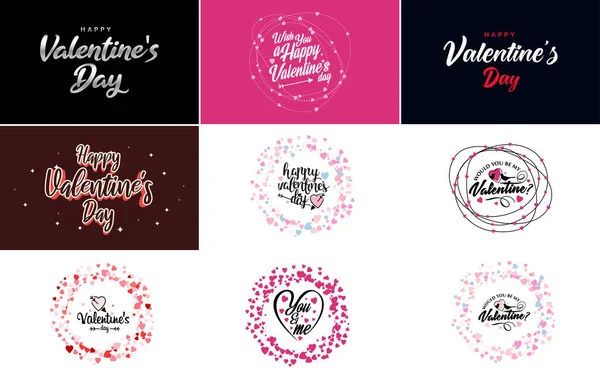 Hand Drawn Black Lettering Valentine Day Pink Hearts White Background — Διανυσματικό Αρχείο