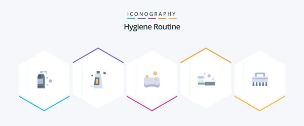 Hygiene Routine Flat Icon Pack Including Cleaning Sponge Brush Shower — Archivo Imágenes Vectoriales