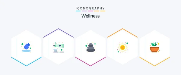 Wellness Flat Icon Pack Including Grinding Sun Massage Meditation Fitness — Vector de stock