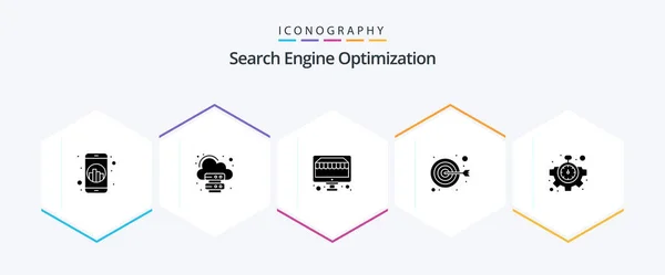 Seo Glyph Icon Pack Including Seo Optimization Online Focus Goal — Image vectorielle