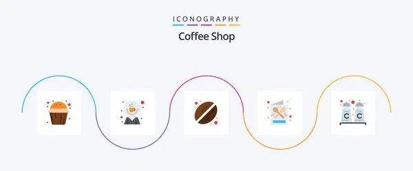 Coffee Shop Flat Icon Pack Including Cinnamon Menu Map Drink — Stock vektor