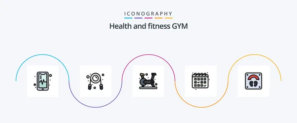 Gym Line Filled Flat Icon Pack Including Wellness Scale Exercise — Archivo Imágenes Vectoriales