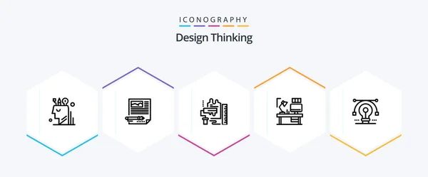 Design Thinking Line Icon Pack Including Lamp Table Document Scale — Image vectorielle