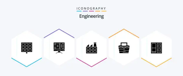 Engineering Glyph Icon Pack Including House Industry Building Material — Stock Vector