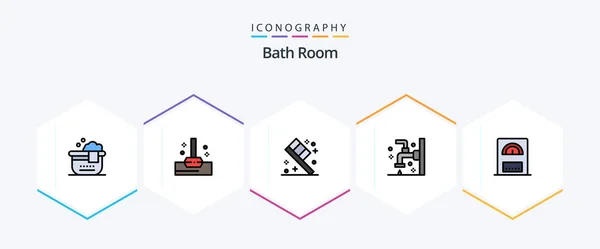 Bath Room Filledline Icon Pack Including Heater Room Water Faucet — Vetor de Stock