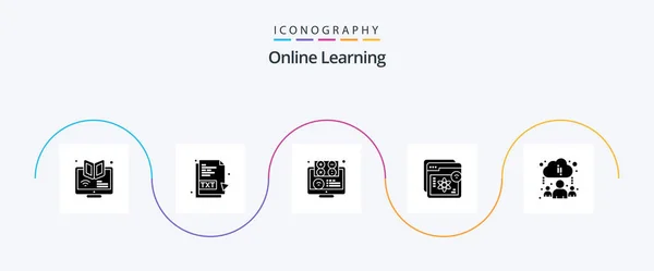 Online Learning Glyph Icon Pack Including Education File Website Learning — Stock vektor