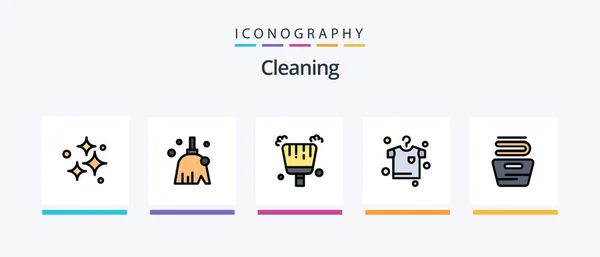 Cleaning Line Filled Icon Pack Including Clean Faucet Broom Cleaning — Wektor stockowy