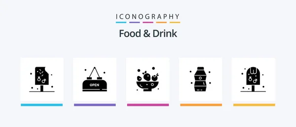Food Drink Glyph Icon Pack Including Water Drink Open Bottle — Stockvektor