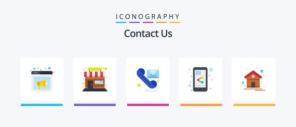 Contact Flat Icon Pack Including Home Share Mobile Email Share — Διανυσματικό Αρχείο