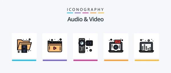 Audio Video Line Filled Icon Pack Including Mobile Video Video — Stock Vector