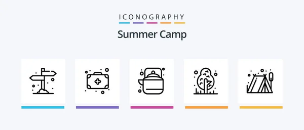 Summer Camp Line Icon Pack Including Knife Compass Camping Rope — Stockový vektor