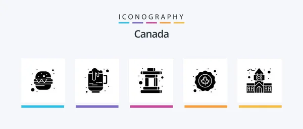 Canada Glyph Icon Pack Including Canada Leaf Inuit Flag Canada — Stockvektor