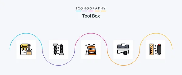 Tools Line Filled Flat Icon Pack Including Measuring Tools Barrier — Stock vektor