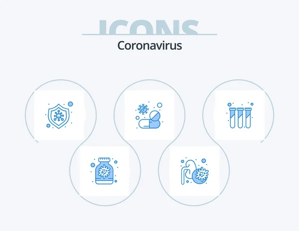 Coronavirus Blue Icon Pack Icon Design Experiment Care Bacteria Tablet — Stok Vektör
