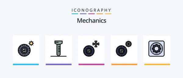 Mechanics Line Filled Icon Pack Including Production Creative Icons Design — Stock Vector
