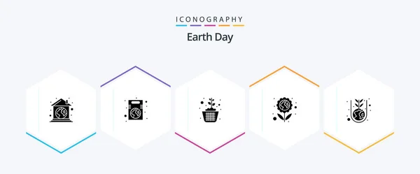 Earth Day Glyph Icon Pack Including Planting Flower Tree Environmental — Stock vektor