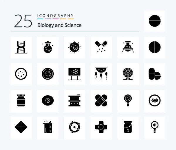 Biology Solid Glyph Icon Pack Including Chemistry Biochemistry Cell Pills — Stockvektor