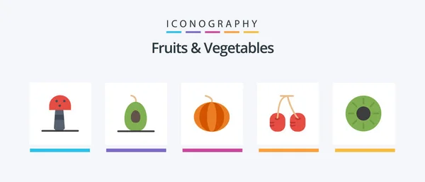 Fruits Vegetables Flat Icon Pack Including Tropical Cherry Kiwi Fruits — Stok Vektör