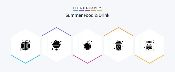 Summer Food Drink Glyph Icon Pack Including Food Stall Summer — Stockový vektor