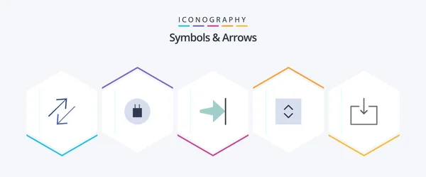 Symbols Arrows Flat Icon Pack Including Finish Import Arrow — Vector de stock
