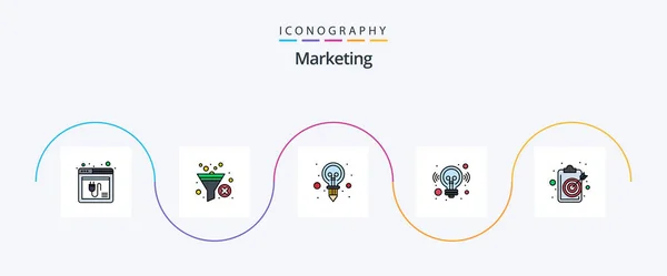 Marketing Line Filled Flat Icon Pack Including Aim Marketing Filter — Archivo Imágenes Vectoriales